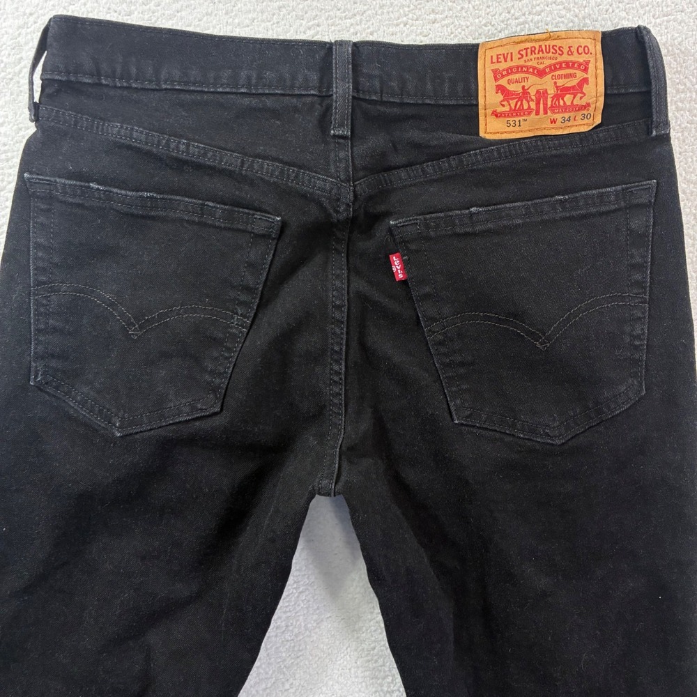 Levi 531 Athletic Slim Jeans Mens 34x28 Black Distressed Casual Streetwear Denim